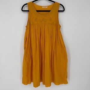 MONOPRIX FEMME GOLDEN YELLOW EMBROIDERED MINI DRESS SZ 36 SMALL‎